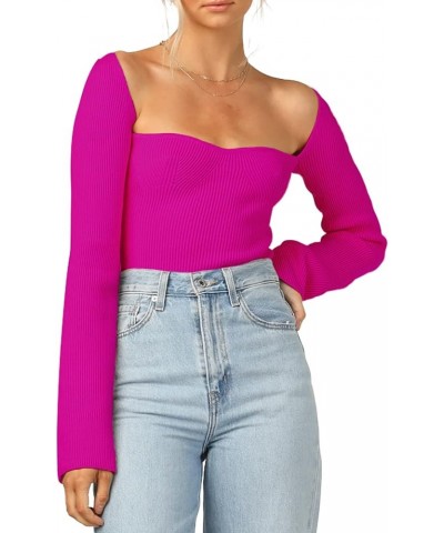 Womens Sweater Tops Sweetheart Neck Ribbed Bustier Corset Knit Long Sleeve Pullover Sweater Top Rose Red $14.62 Sweaters