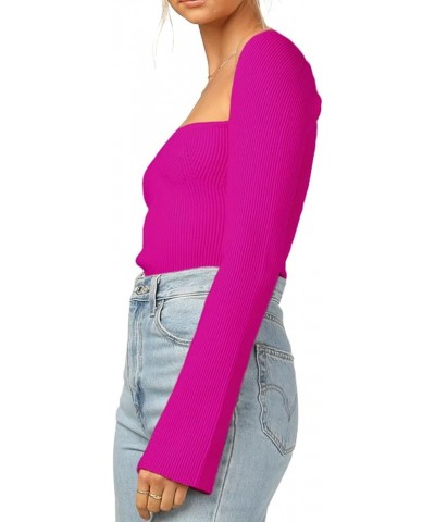 Womens Sweater Tops Sweetheart Neck Ribbed Bustier Corset Knit Long Sleeve Pullover Sweater Top Rose Red $14.62 Sweaters