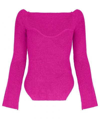 Womens Sweater Tops Sweetheart Neck Ribbed Bustier Corset Knit Long Sleeve Pullover Sweater Top Rose Red $14.62 Sweaters