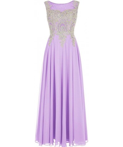 Crystals Gold Lace Chiffon A Line Sheer Back Formal Long Prom Evening Dresses Lilac $36.72 Dresses