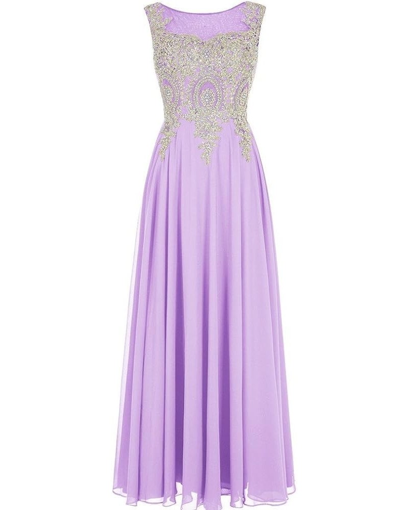 Crystals Gold Lace Chiffon A Line Sheer Back Formal Long Prom Evening Dresses Lilac $36.72 Dresses