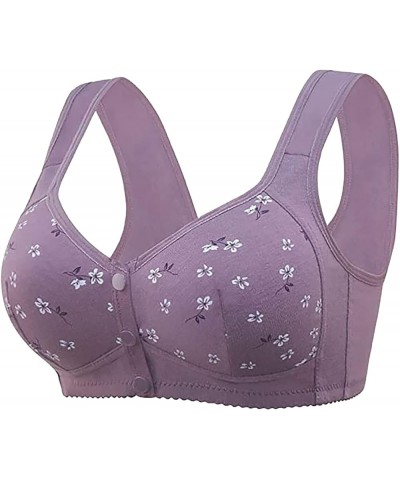 Sports Bras for Women High Support Front Closure Push Up Bra Wirefree Easy Close Cup Sleep Bras for Grandma Mom Gift B-purple...