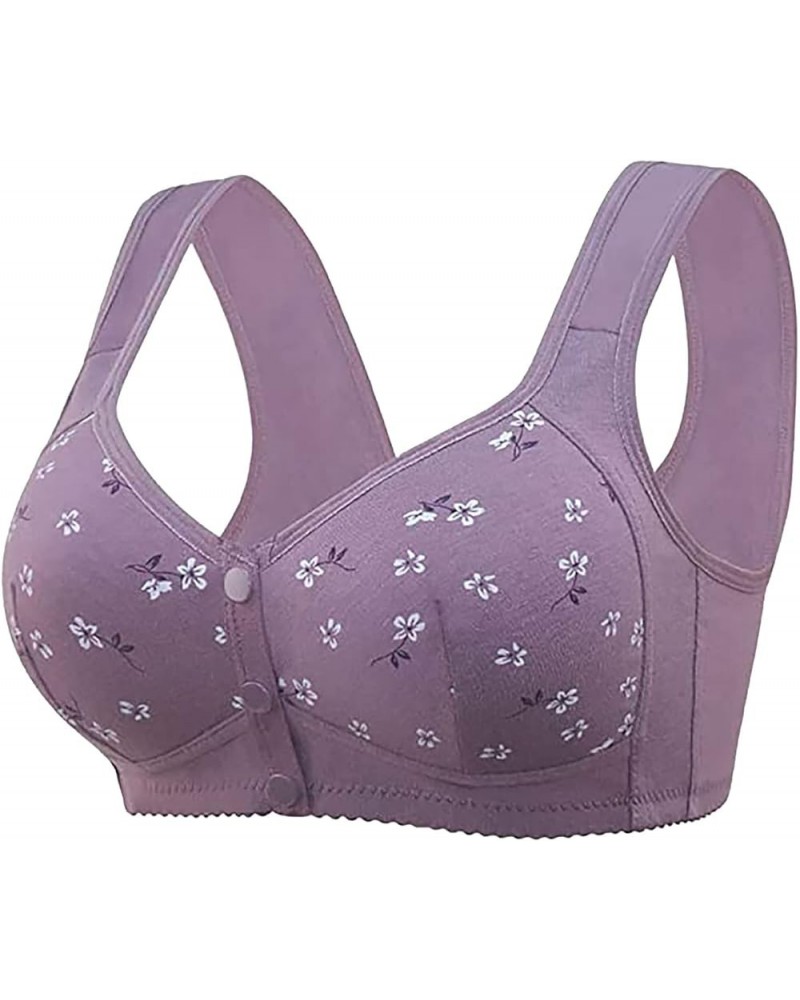 Sports Bras for Women High Support Front Closure Push Up Bra Wirefree Easy Close Cup Sleep Bras for Grandma Mom Gift B-purple...