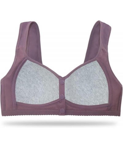 Sports Bras for Women High Support Front Closure Push Up Bra Wirefree Easy Close Cup Sleep Bras for Grandma Mom Gift B-purple...