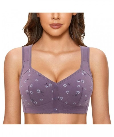 Sports Bras for Women High Support Front Closure Push Up Bra Wirefree Easy Close Cup Sleep Bras for Grandma Mom Gift B-purple...