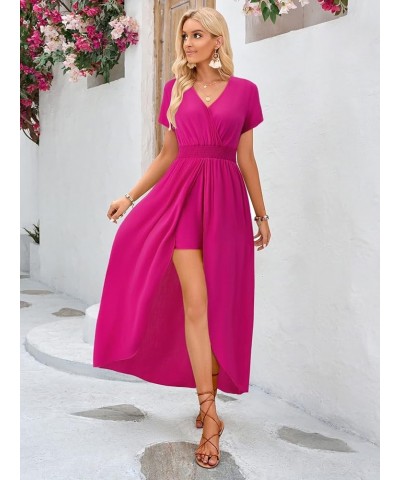 Women's Off Shoulder Floral Rayon Party Split Maxi Romper Dress Long Summer Beach Sundress Plain-rose $23.39 Dresses