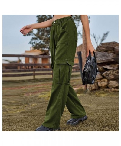 Women's Fashion Elastic WAIS Denim Cargo Casual Jean Pants with Personalized Pocket, S-XL Rf1-army Green $21.22 Jeans