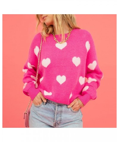 Valentines Day Sweater for Women Knit Long Sleeve Crewneck Cute Heart Sweater Pullover Jumper Tops F Rose Red $11.27 Sweaters