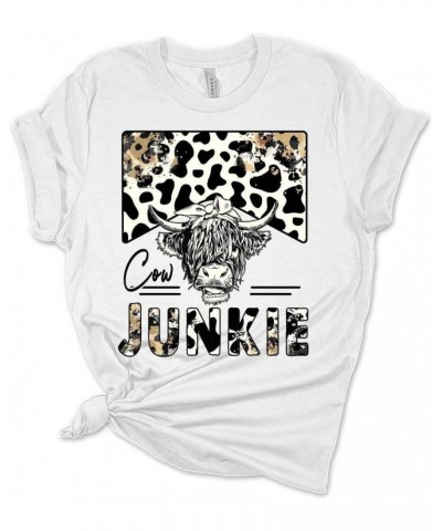 Woman Cow Junkie T-Shirt Cute Western Shirt Casual Graphic Tee Short Sleeve Top Tan $11.46 T-Shirts