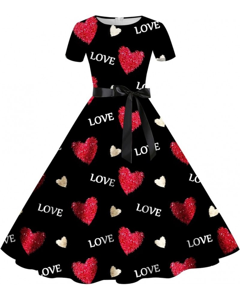 Floral Heart Dress Short V-Neck Hollow Out Summer A-Line Elegant Dresses Vintage Sleeveless Beach Sundress 01-black $6.53 Dre...