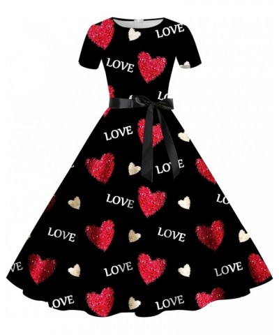 Floral Heart Dress Short V-Neck Hollow Out Summer A-Line Elegant Dresses Vintage Sleeveless Beach Sundress 01-black $6.53 Dre...