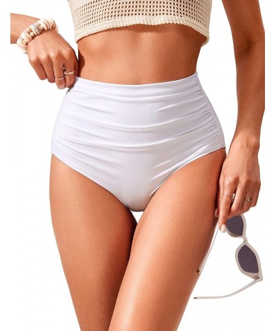 Womens High Waisted Ruched Bikini Bottom Tummy Control Swim Bottoms Retro Full Coverage Tankini Swimsuit Briefs White $11.60 ...