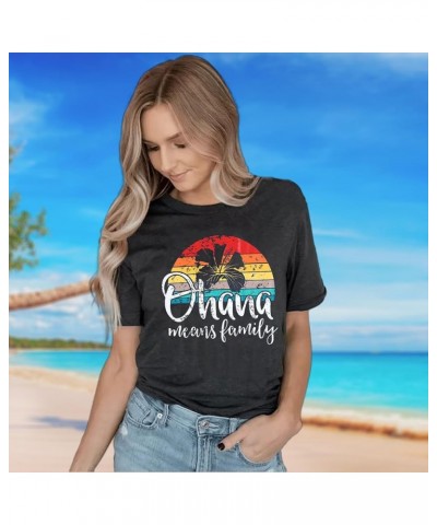 Hawaiian Shirts for Women Palm Trees Beach Graphic Tee Tops Summer Vacation Short Sleeve Tshirt Tops Grey $11.52 T-Shirts