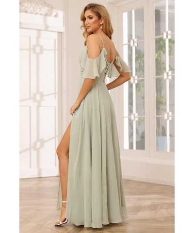 Off The Shoulder Chiffon Bridesmaid Dress with Slit A Line Empire Waist Pleats Bridesmaid Dress Long for Women RS036 Canary $...