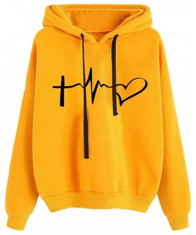 Graphic Hoodies for Teen Girls 2023 Trendy Fall Fashion for Women Casual Drawstring Long Sleeve Pullover Sweatshirts D1-yello...