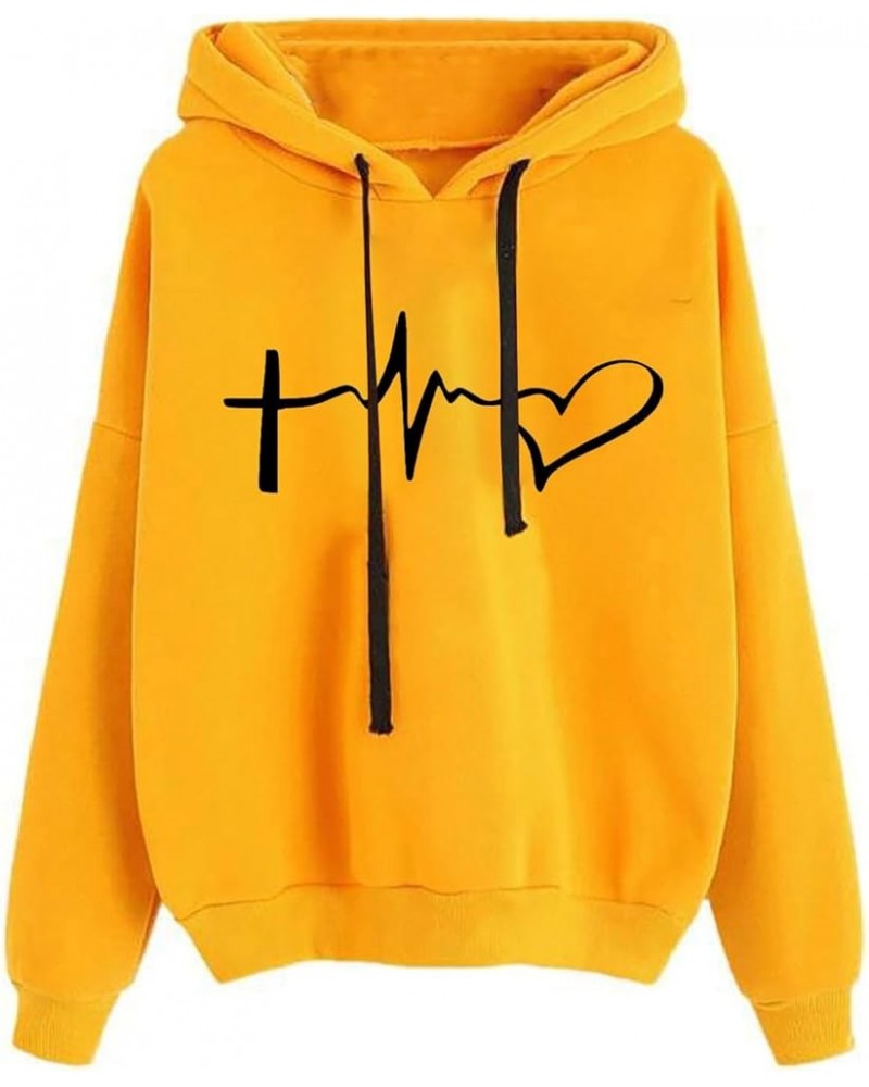 Graphic Hoodies for Teen Girls 2023 Trendy Fall Fashion for Women Casual Drawstring Long Sleeve Pullover Sweatshirts D1-yello...