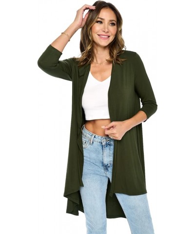 Women's 3/4 Sleeve Soft Open Front Casual Flowy Long Viscose Made from Bamboo Cardigan Olive $15.84 Sweaters