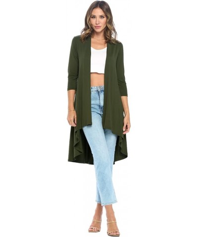 Women's 3/4 Sleeve Soft Open Front Casual Flowy Long Viscose Made from Bamboo Cardigan Olive $15.84 Sweaters