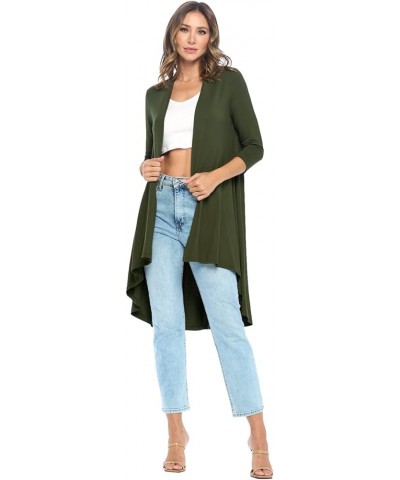 Women's 3/4 Sleeve Soft Open Front Casual Flowy Long Viscose Made from Bamboo Cardigan Olive $15.84 Sweaters