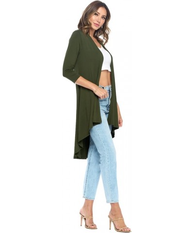 Women's 3/4 Sleeve Soft Open Front Casual Flowy Long Viscose Made from Bamboo Cardigan Olive $15.84 Sweaters