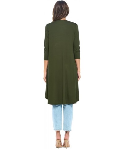 Women's 3/4 Sleeve Soft Open Front Casual Flowy Long Viscose Made from Bamboo Cardigan Olive $15.84 Sweaters