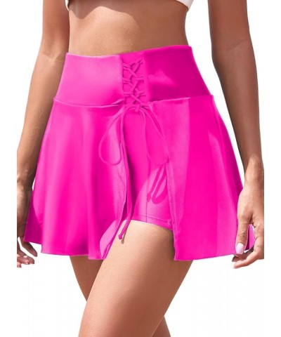 Women's High Waisted Bikini Bottom Tummy Control Swimsuit Bottom 2024 Summer Ruffle Swim Skirt UPF 50+ Rose Red $15.18 Swimsuits