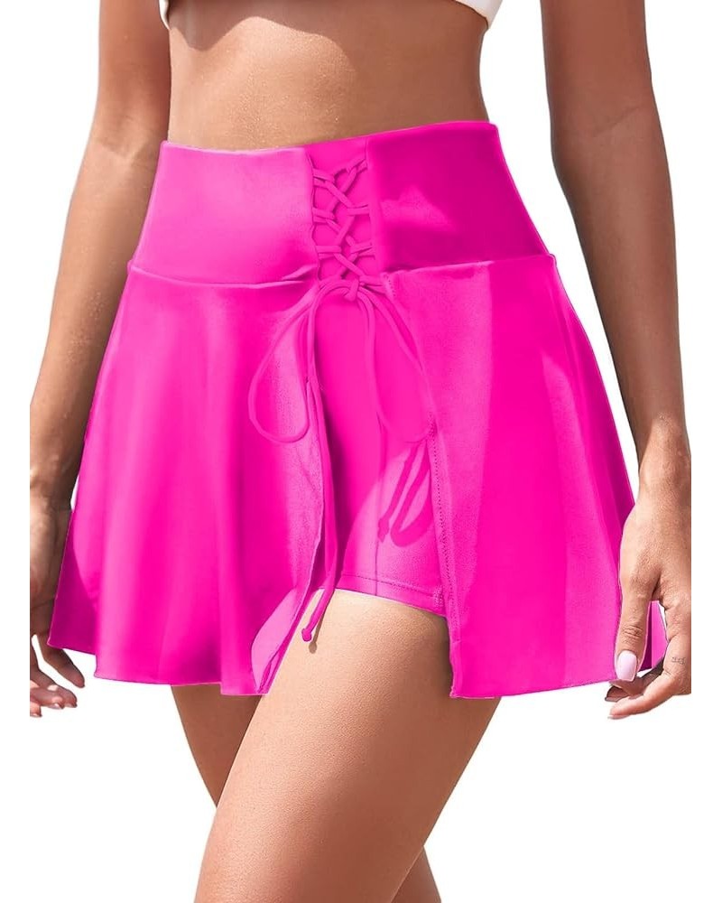 Women's High Waisted Bikini Bottom Tummy Control Swimsuit Bottom 2024 Summer Ruffle Swim Skirt UPF 50+ Rose Red $15.18 Swimsuits