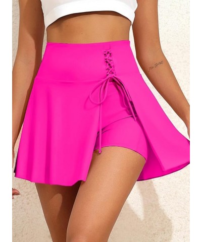 Women's High Waisted Bikini Bottom Tummy Control Swimsuit Bottom 2024 Summer Ruffle Swim Skirt UPF 50+ Rose Red $15.18 Swimsuits