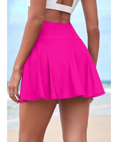 Women's High Waisted Bikini Bottom Tummy Control Swimsuit Bottom 2024 Summer Ruffle Swim Skirt UPF 50+ Rose Red $15.18 Swimsuits