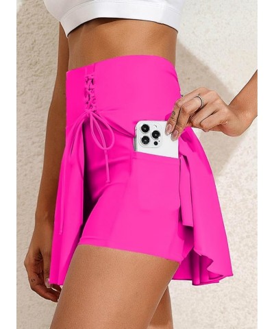 Women's High Waisted Bikini Bottom Tummy Control Swimsuit Bottom 2024 Summer Ruffle Swim Skirt UPF 50+ Rose Red $15.18 Swimsuits