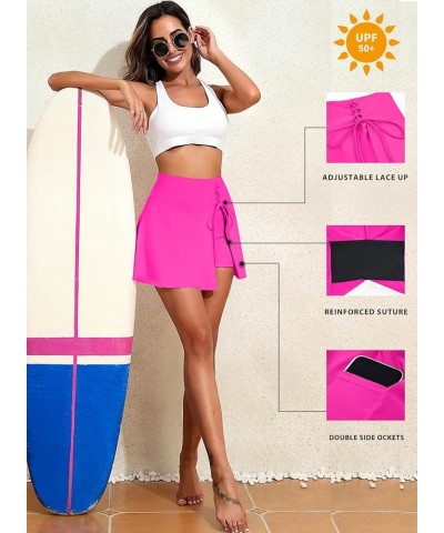 Women's High Waisted Bikini Bottom Tummy Control Swimsuit Bottom 2024 Summer Ruffle Swim Skirt UPF 50+ Rose Red $15.18 Swimsuits