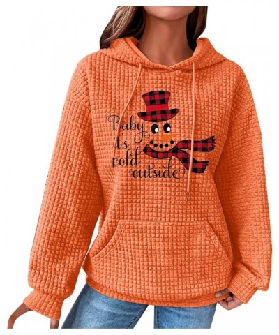 Womens Baby Is Cold Outside Ugly Christmas Sweatshirts Waffle Knit Y2K Hoodies Crewneck Long Sleeve Pullover Tops 08 Orange $...