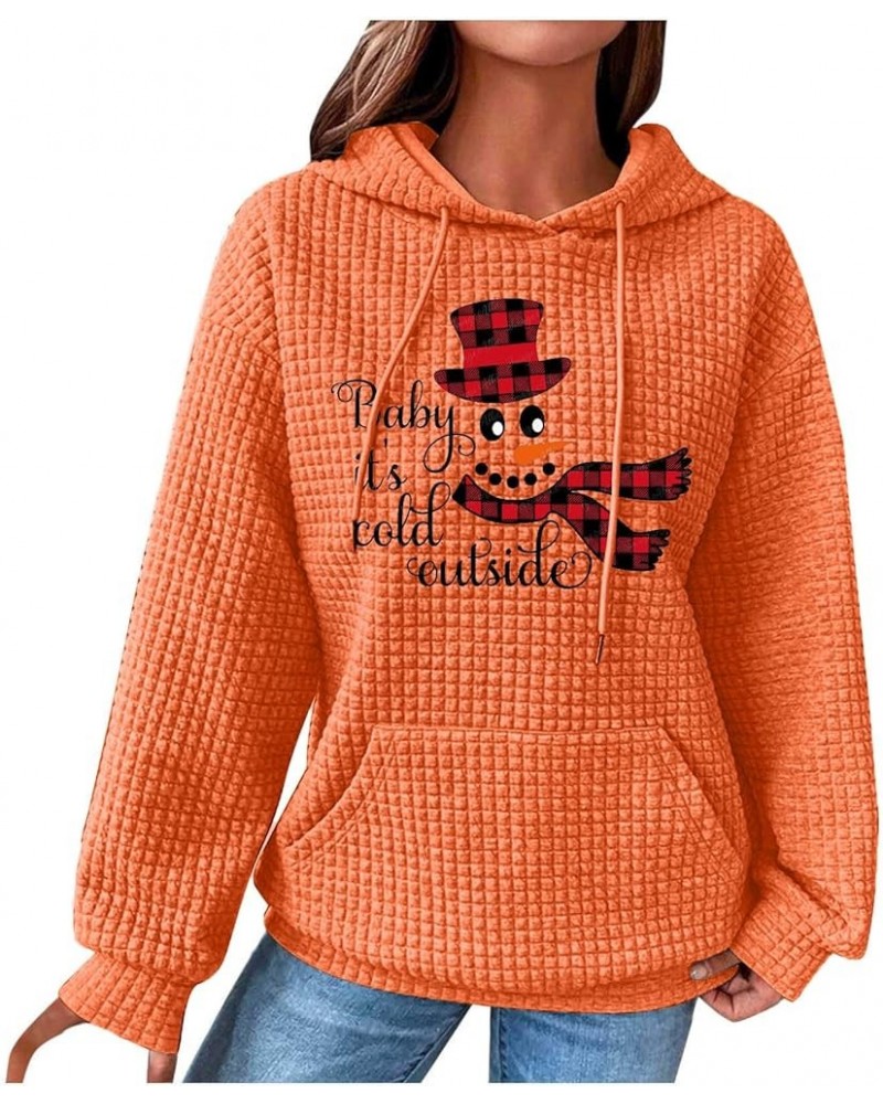 Womens Baby Is Cold Outside Ugly Christmas Sweatshirts Waffle Knit Y2K Hoodies Crewneck Long Sleeve Pullover Tops 08 Orange $...