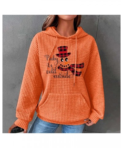 Womens Baby Is Cold Outside Ugly Christmas Sweatshirts Waffle Knit Y2K Hoodies Crewneck Long Sleeve Pullover Tops 08 Orange $...