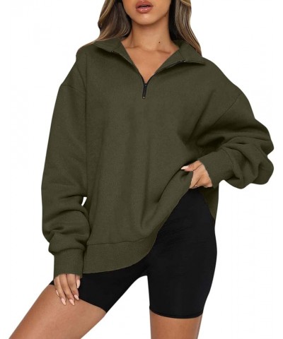 Women's Causal Quarter Zip Pullover Long Sleeve Print Collar Sweatshirts Solid Activewear Running Jacket 1/4 Zip3-gn2 $8.73 S...