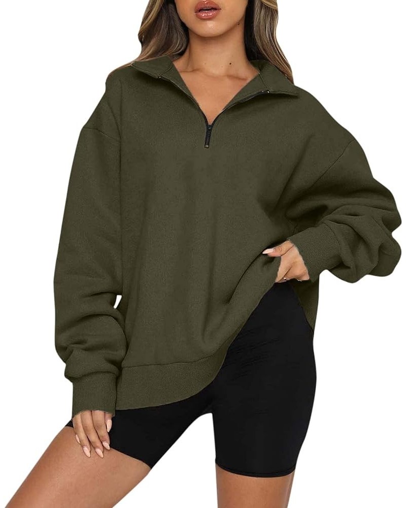 Women's Causal Quarter Zip Pullover Long Sleeve Print Collar Sweatshirts Solid Activewear Running Jacket 1/4 Zip3-gn2 $8.73 S...