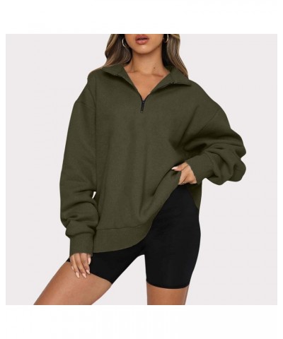 Women's Causal Quarter Zip Pullover Long Sleeve Print Collar Sweatshirts Solid Activewear Running Jacket 1/4 Zip3-gn2 $8.73 S...