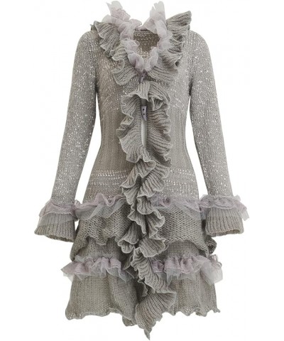 Womens Vintage V Neck Ruffled Asymmetric Cardigan Sweater Outwear Coat Grey $22.08 Sweaters