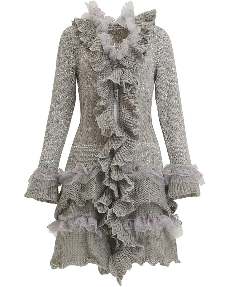 Womens Vintage V Neck Ruffled Asymmetric Cardigan Sweater Outwear Coat Grey $22.08 Sweaters