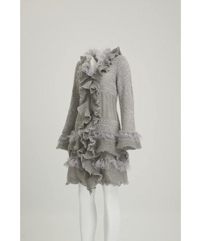 Womens Vintage V Neck Ruffled Asymmetric Cardigan Sweater Outwear Coat Grey $22.08 Sweaters