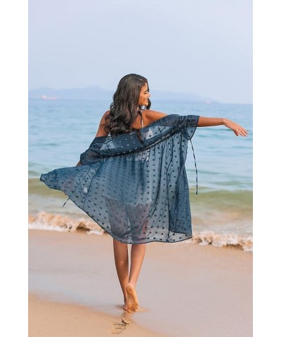 Women's Swimsuit Coverup 2023 Beach Cover Ups Long Kimono Cardigan Summer Chiffon Coverups Shirt Dress Blue $15.50 Swimsuits