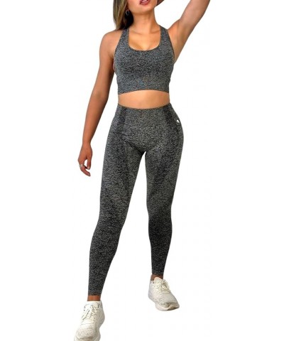 Konna Women's 2 Piece Seamless Workout Yoga Outfit - High Waist Leggings Set B-grey $20.29 Activewear