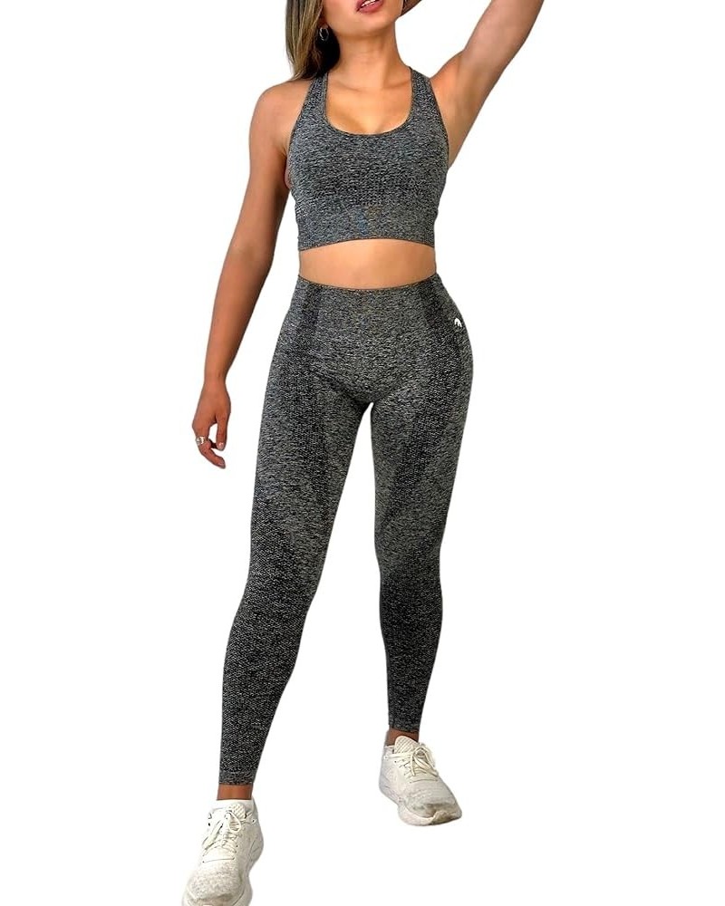 Konna Women's 2 Piece Seamless Workout Yoga Outfit - High Waist Leggings Set B-grey $20.29 Activewear