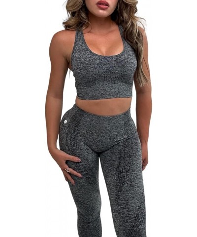 Konna Women's 2 Piece Seamless Workout Yoga Outfit - High Waist Leggings Set B-grey $20.29 Activewear