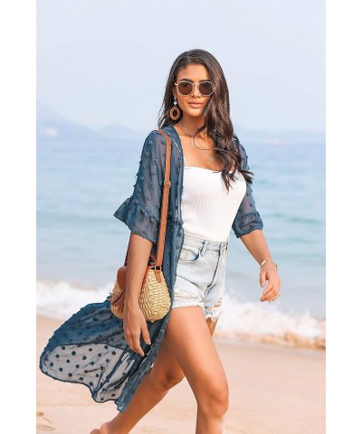 Women's Swimsuit Coverup 2023 Beach Cover Ups Long Kimono Cardigan Summer Chiffon Coverups Shirt Dress Blue $15.50 Swimsuits