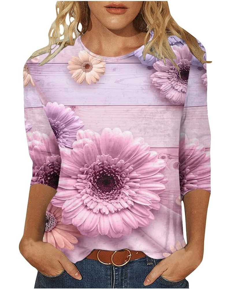 Valentine's Day Shirts for Women 3D Floral Printed 3/4 Sleeve Tops Dressy Crewneck Pullover Blouse Gift Tunic T-Shirt for Her...