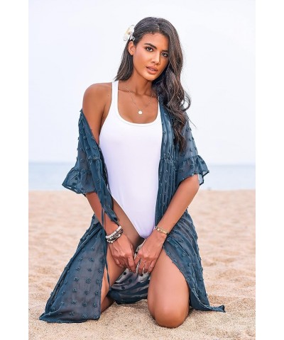 Women's Swimsuit Coverup 2023 Beach Cover Ups Long Kimono Cardigan Summer Chiffon Coverups Shirt Dress Blue $15.50 Swimsuits