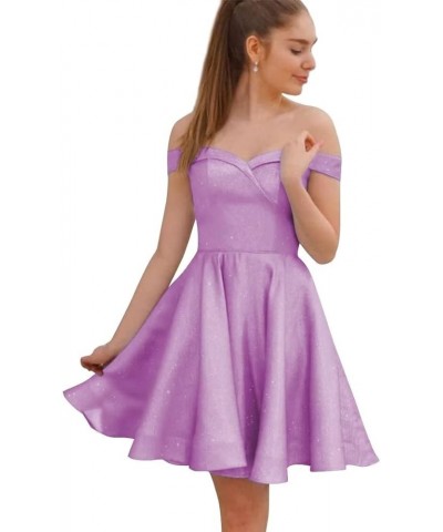 Off The Shoulder Homecoming Dresses for Teens Women A Line Glitter Satin Short Prom Dress Cocktail Dress Lavender $31.34 Dresses