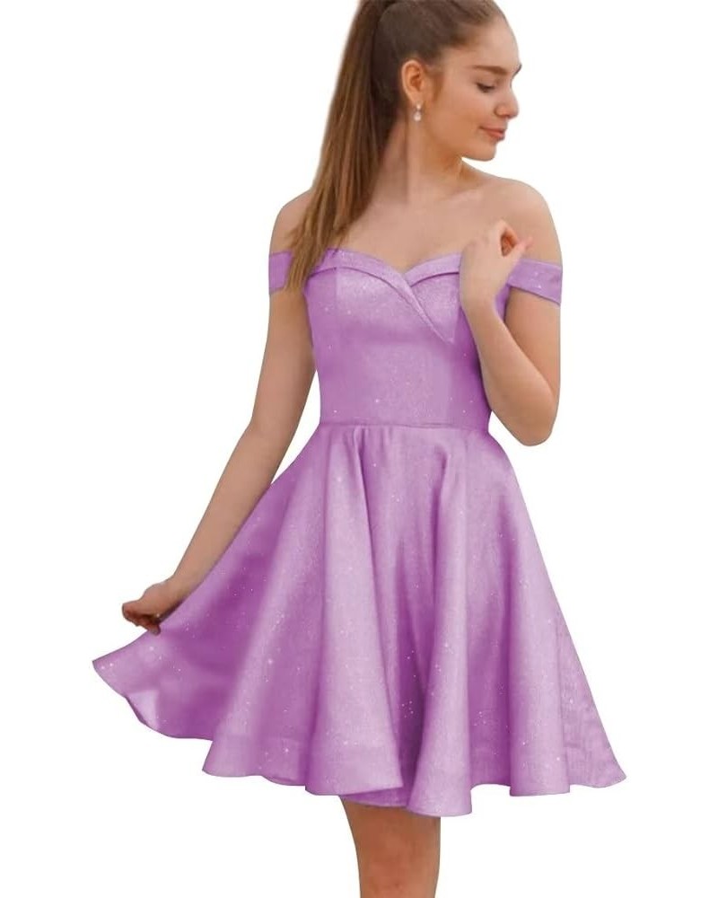 Off The Shoulder Homecoming Dresses for Teens Women A Line Glitter Satin Short Prom Dress Cocktail Dress Lavender $31.34 Dresses