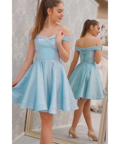 Off The Shoulder Homecoming Dresses for Teens Women A Line Glitter Satin Short Prom Dress Cocktail Dress Lavender $31.34 Dresses